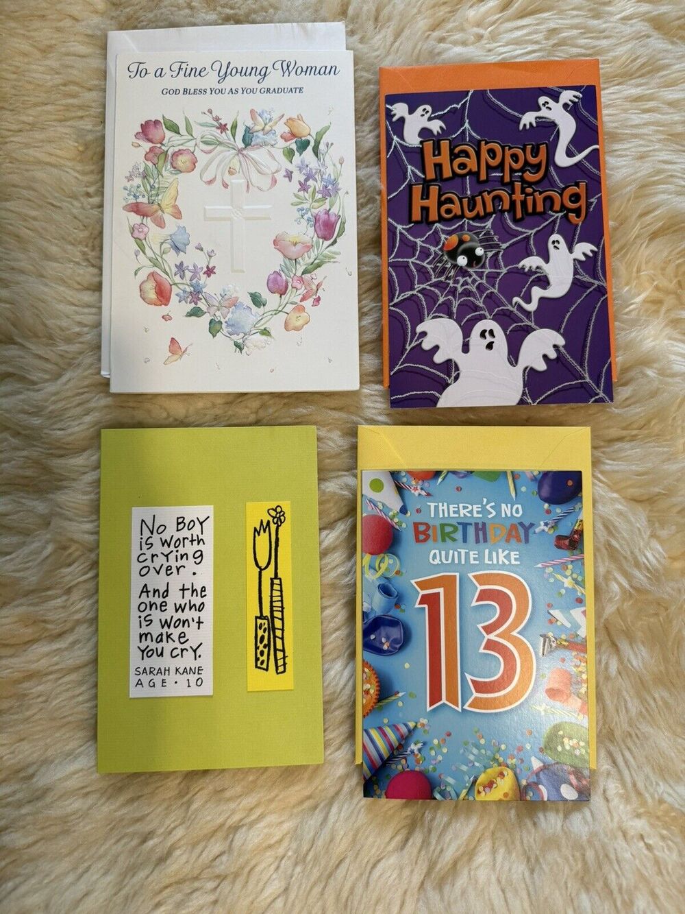 Lot of 4 Greeting Cards Graduation Religious Graduate Halloween 13th Birthday